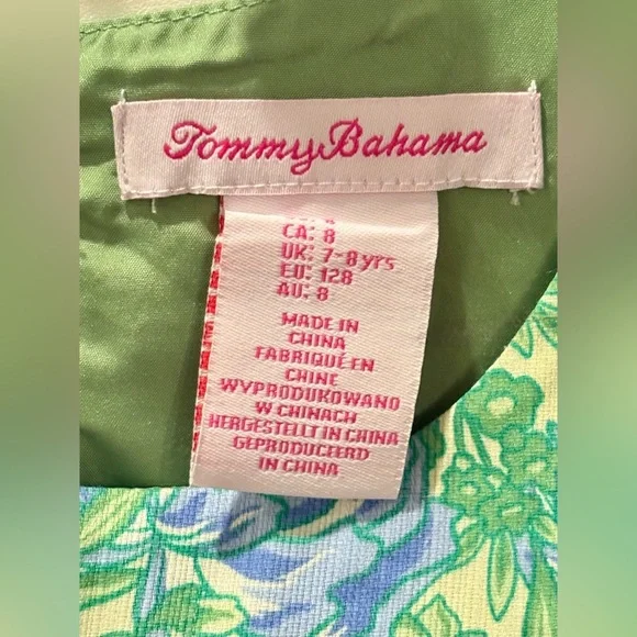 TOMMY BAHAMA~Girls Blue & Green Floral print Scalloped Shift Dress~Size 8~077 - Picture 10 of 15